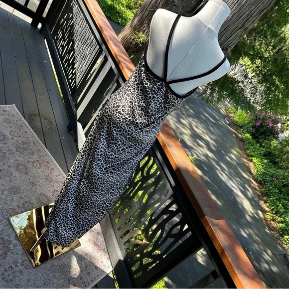 Vintage 90s Y2K Rockabilly Leopard Print Velvet Velour Long Strappy Maxi Dress L - Picture 2 of 6